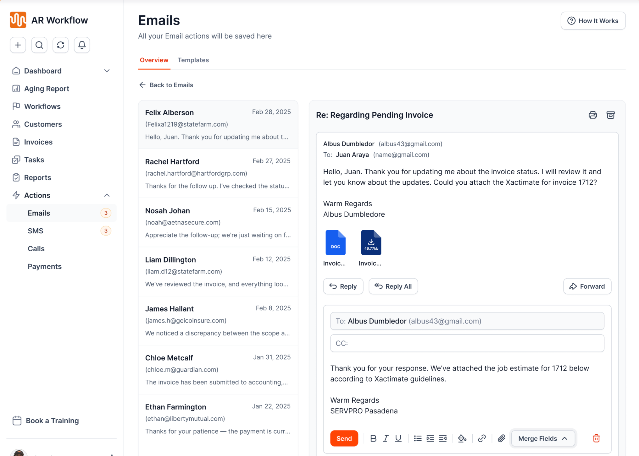 AR Workflow emails
