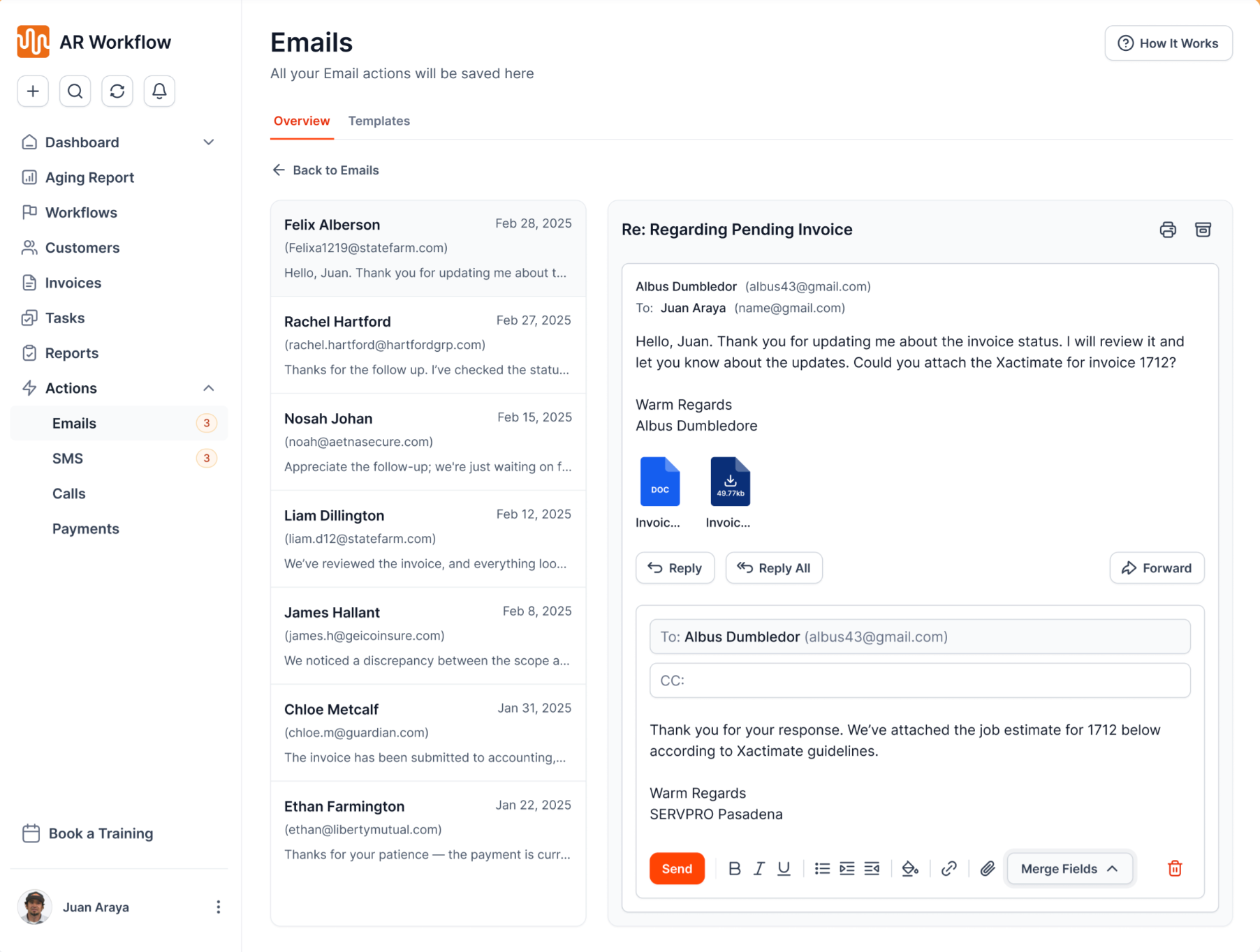 AR Workflow emails