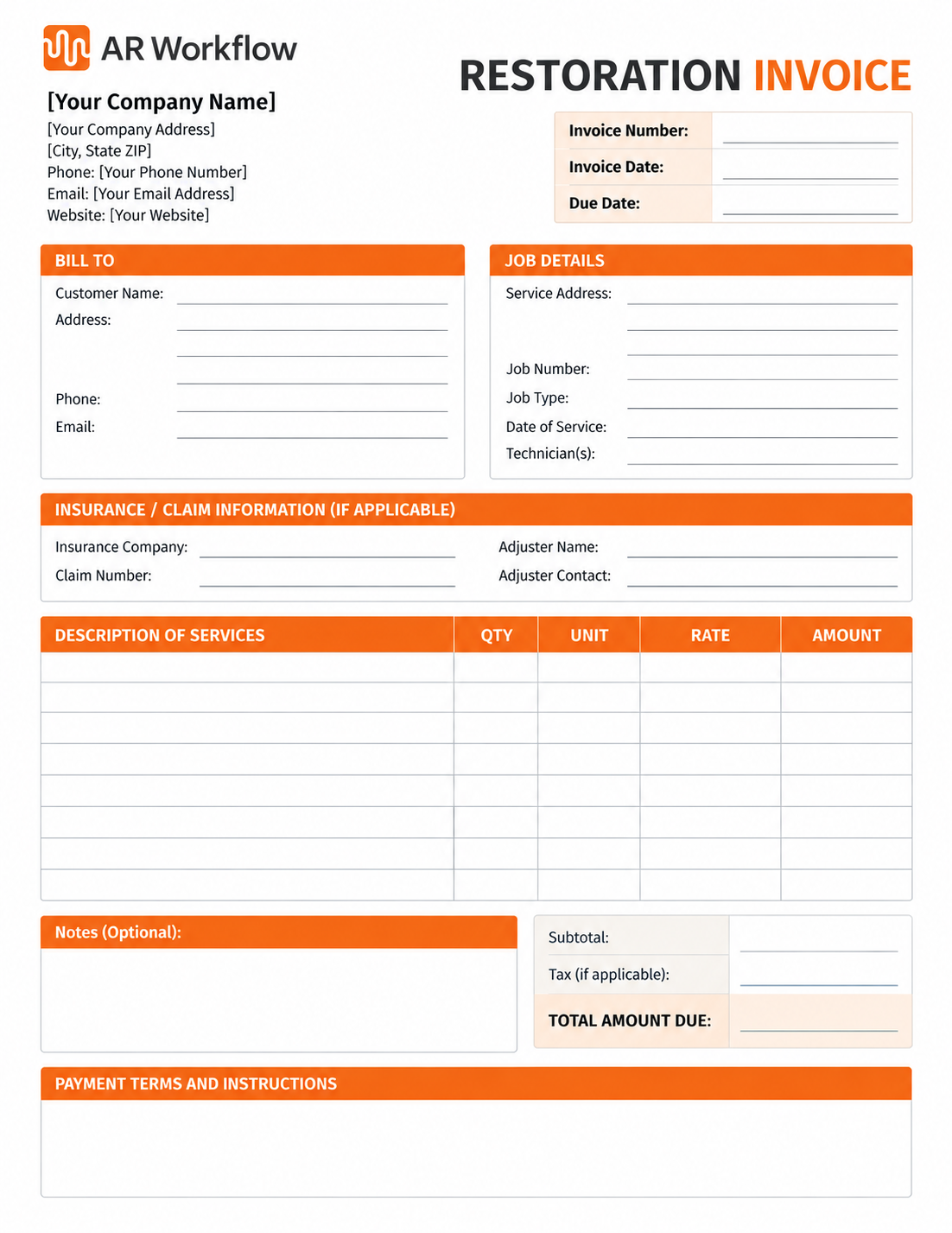 Free restoration invoice template
