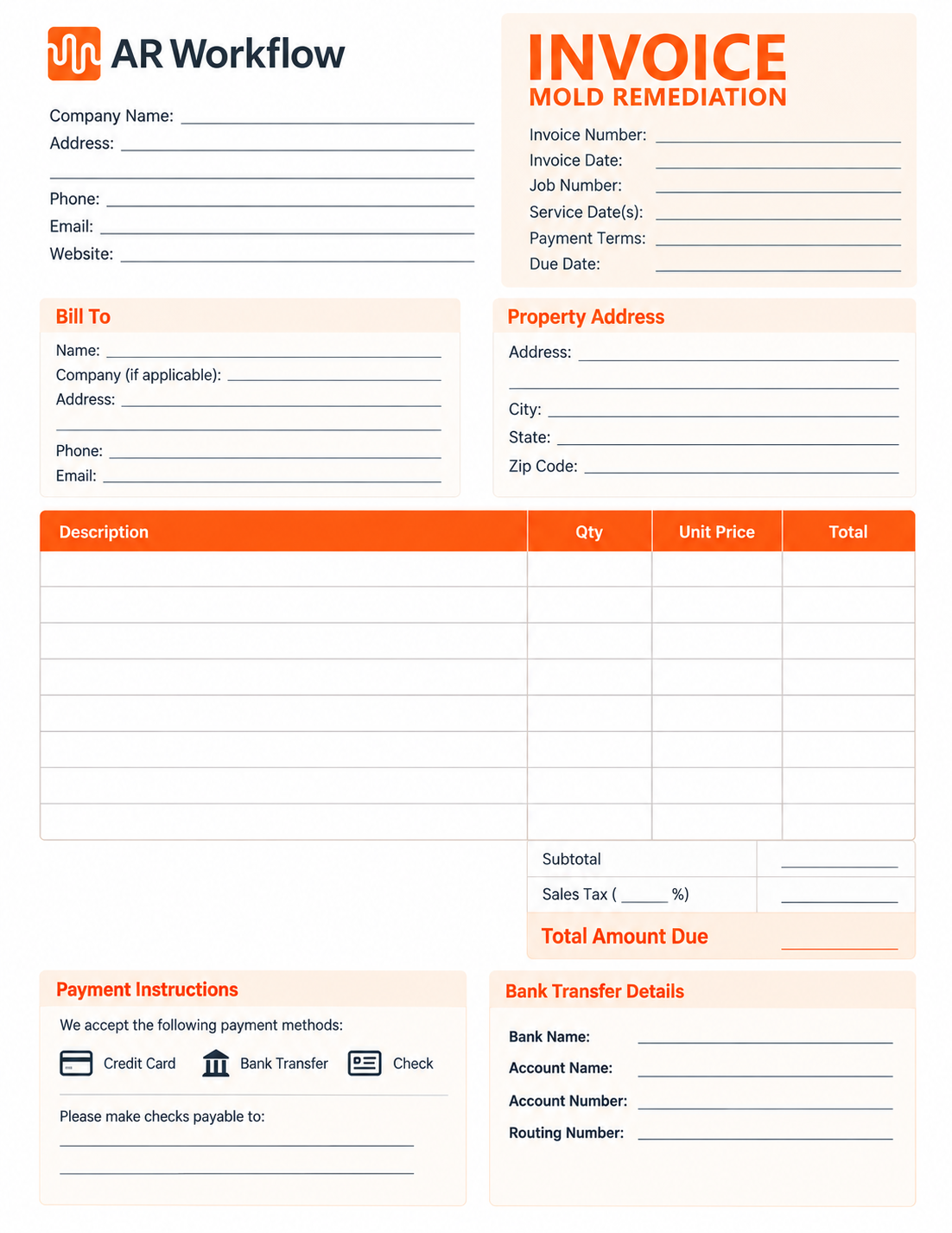 Mold remediation invoice template