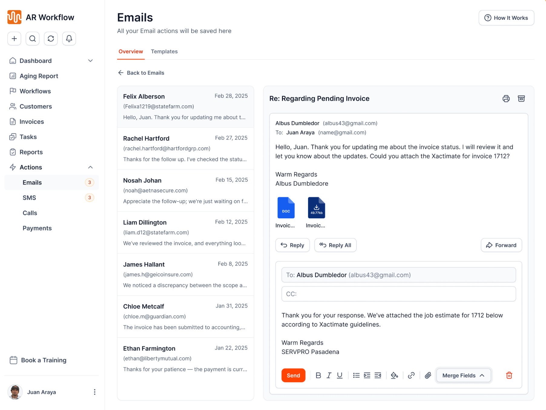 AR Workflow emails