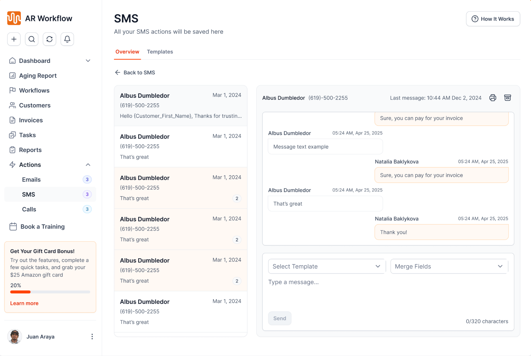 AR Workflow SMS