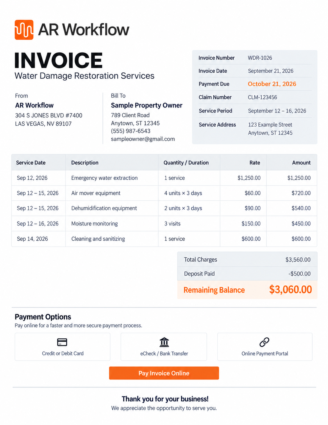AR Workflow invoice example