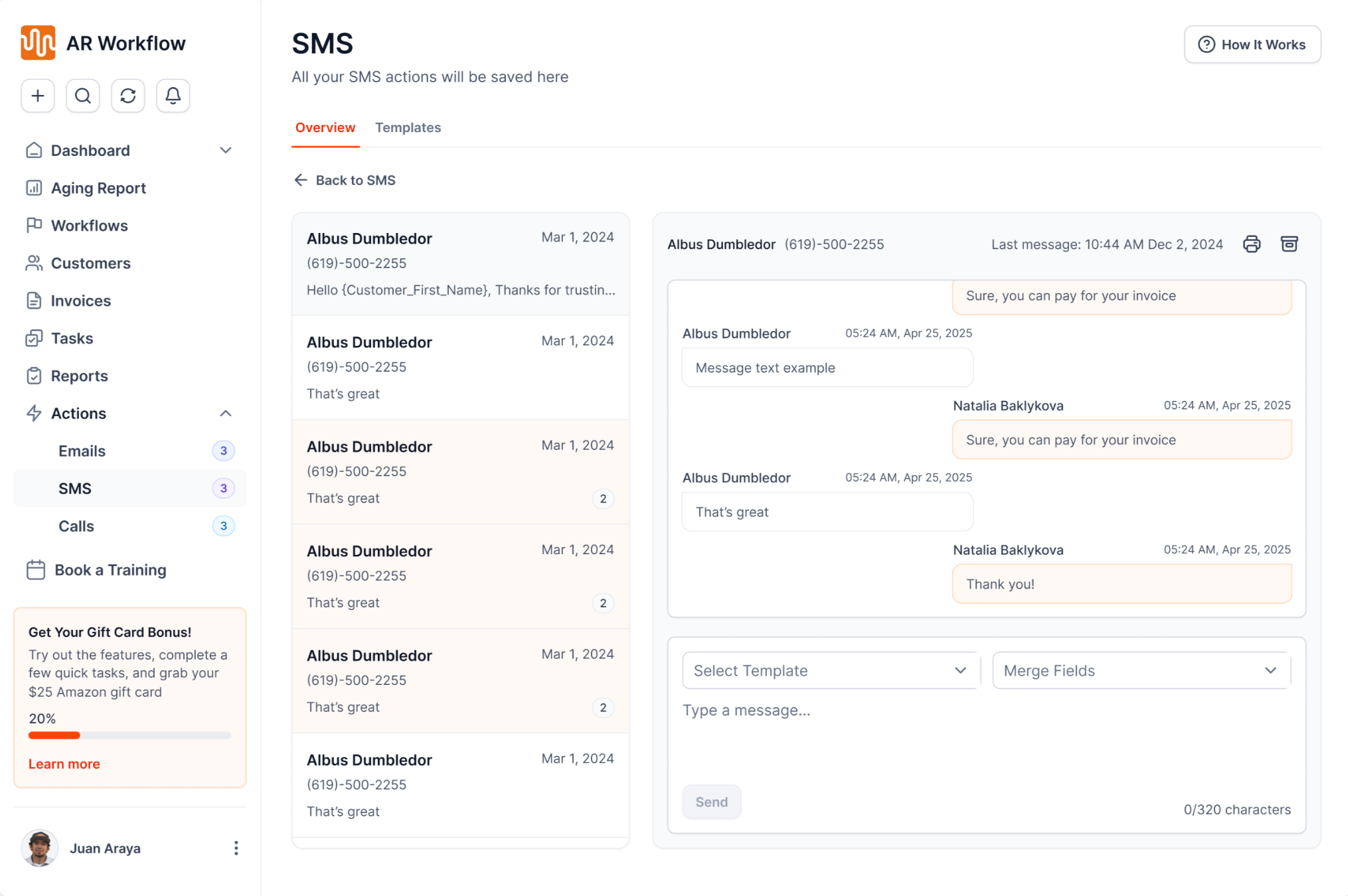 AR Workflow SMS