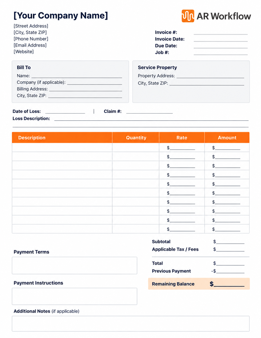Water Damage Restoration Invoice Sample