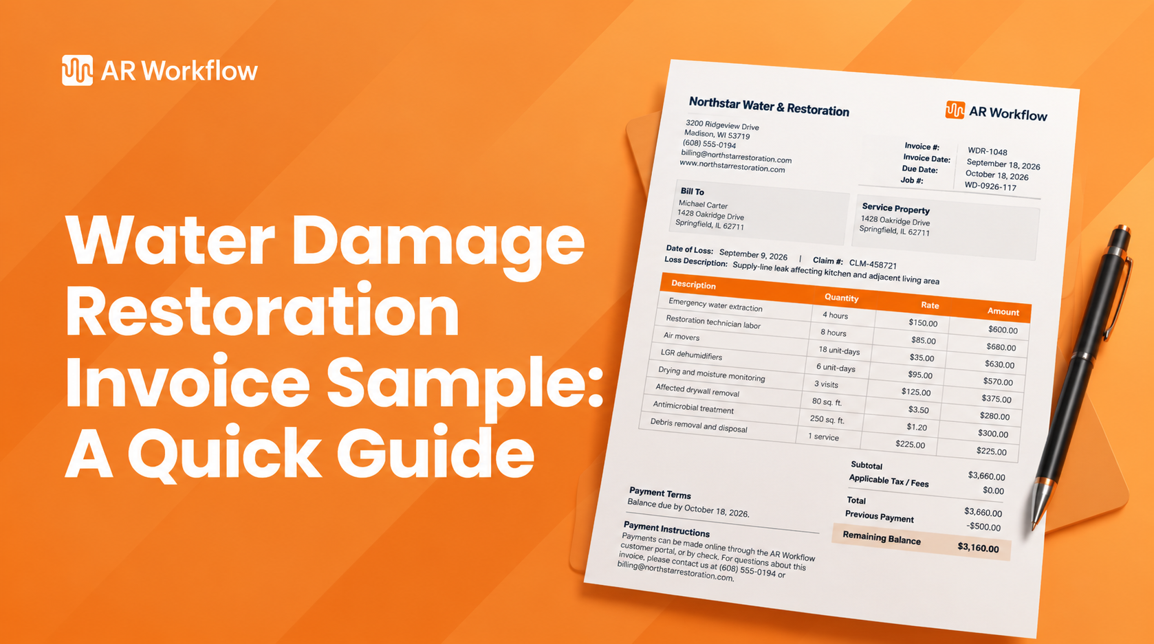 water damage restoration invoice sample